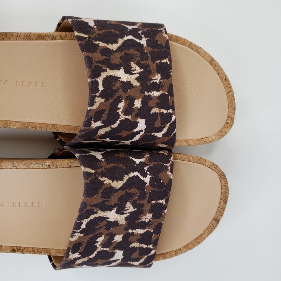 Veronica Beard Leopard Print Fabric Slides Cork-Leather Platform Sz. 7.5M - Picture 7 of 10